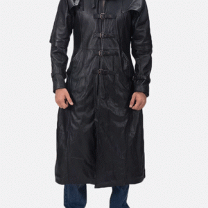 Huntsman Black Hooded Leather Trench Coat