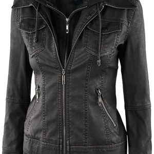 Betty Black Bomber Jacket Womens With Removable Hood
