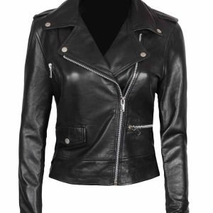 Amber Black Asymmetrical Womens Leather Jacket