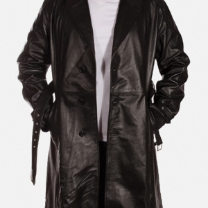 Hooligan Black Leather Trench Coat