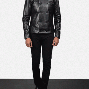 Mod Black Leather Peacoat