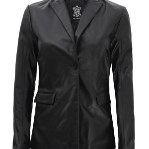 Judy Black Leather Blazer Womens